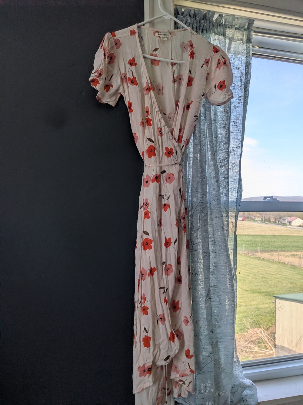 Billabong Cream Wrap High-Low Dress with Orange Floral Print